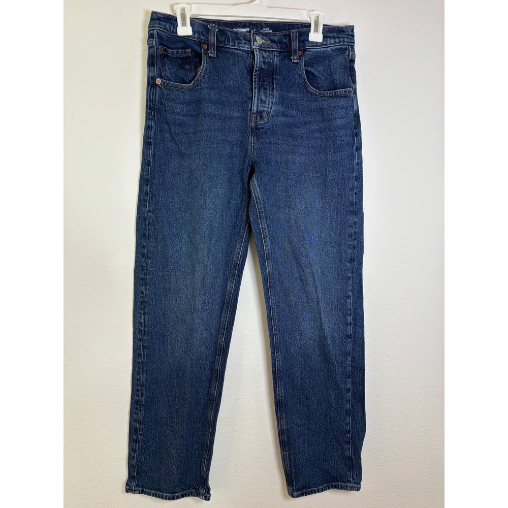 Old Navy Womens Size 2 Slouchy Straight Leg Jeans Mid-Rise Dark Wash Blue Denim